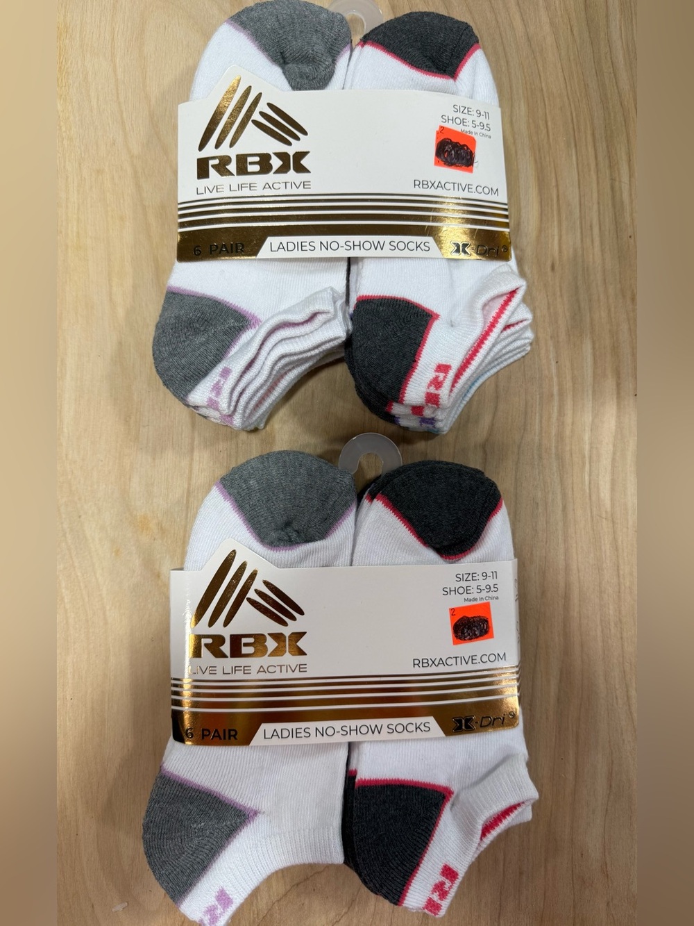 RBX Ladies No-Show Socks in White with Multicolor Accents